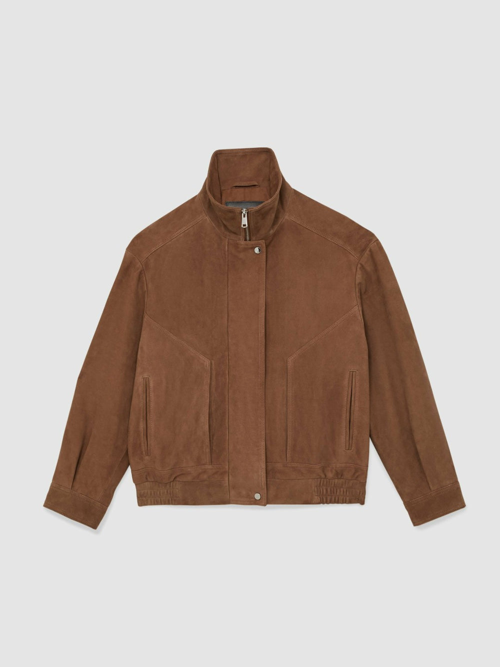 Suede Funnel-Neck Bomber Jacket Tan | Women