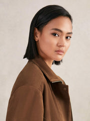 Suede Funnel-Neck Bomber Jacket Tan | Women