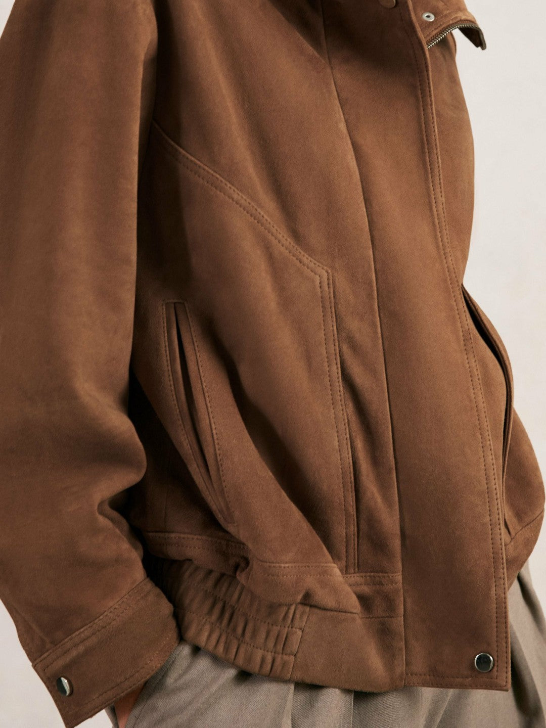 Suede Funnel-Neck Bomber Jacket Tan | Women