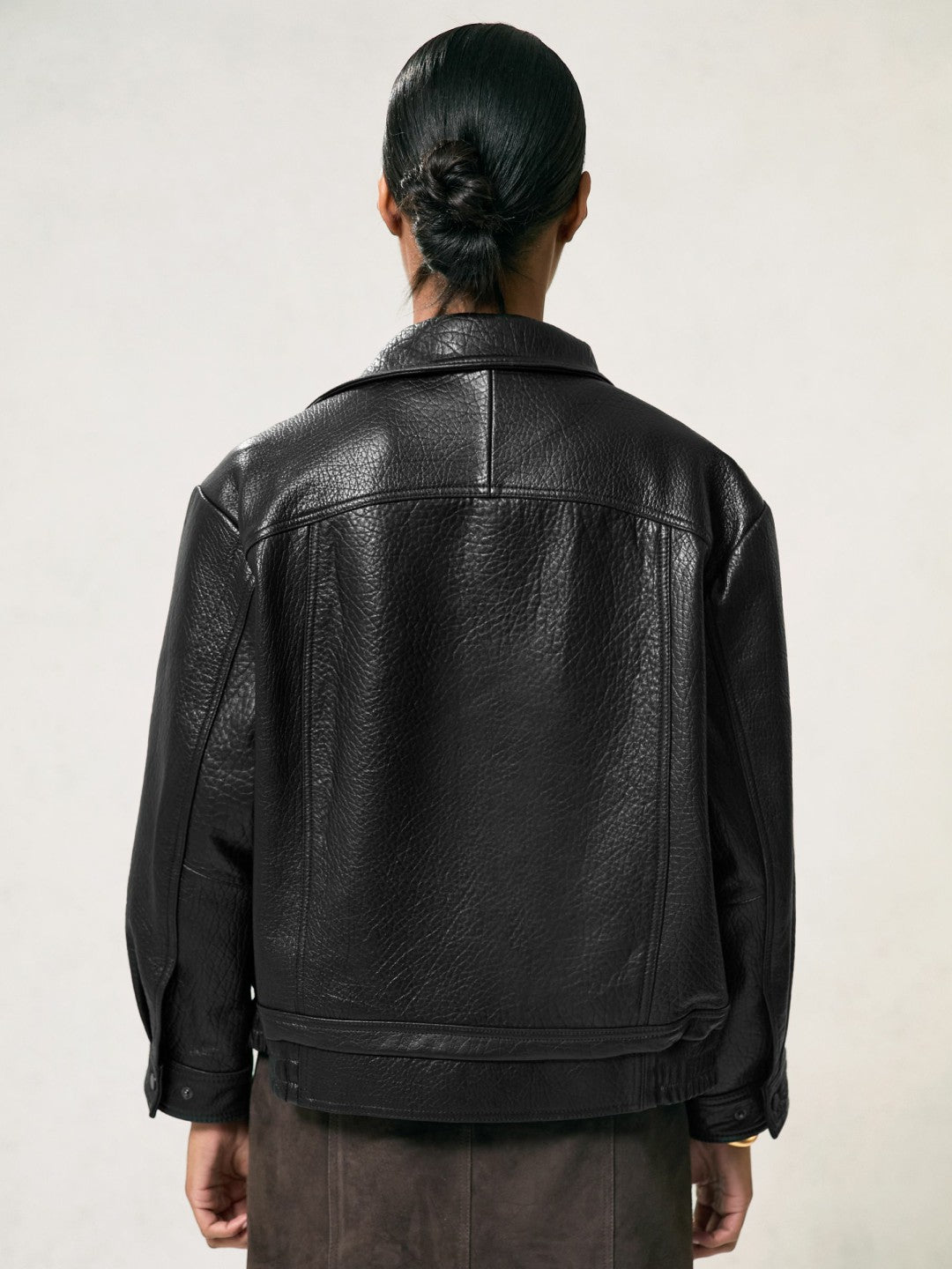 Oversize Grained-Leather Bomber Jacket Black | Women