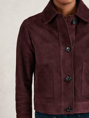 Suede Button Through Jacket Burgundy | Women