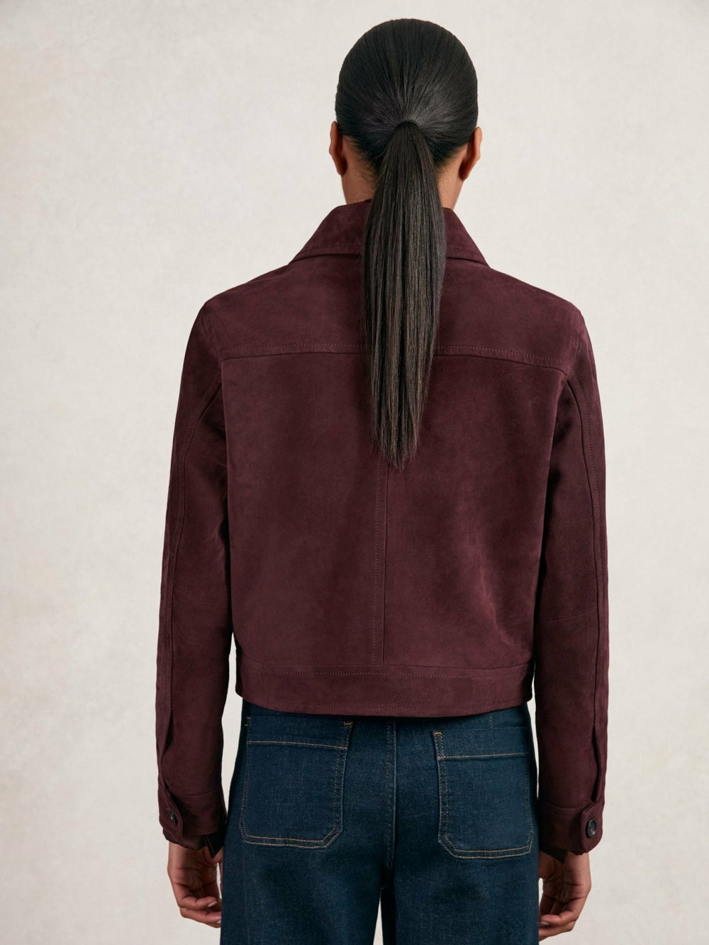 Suede Button Through Jacket Burgundy | Women