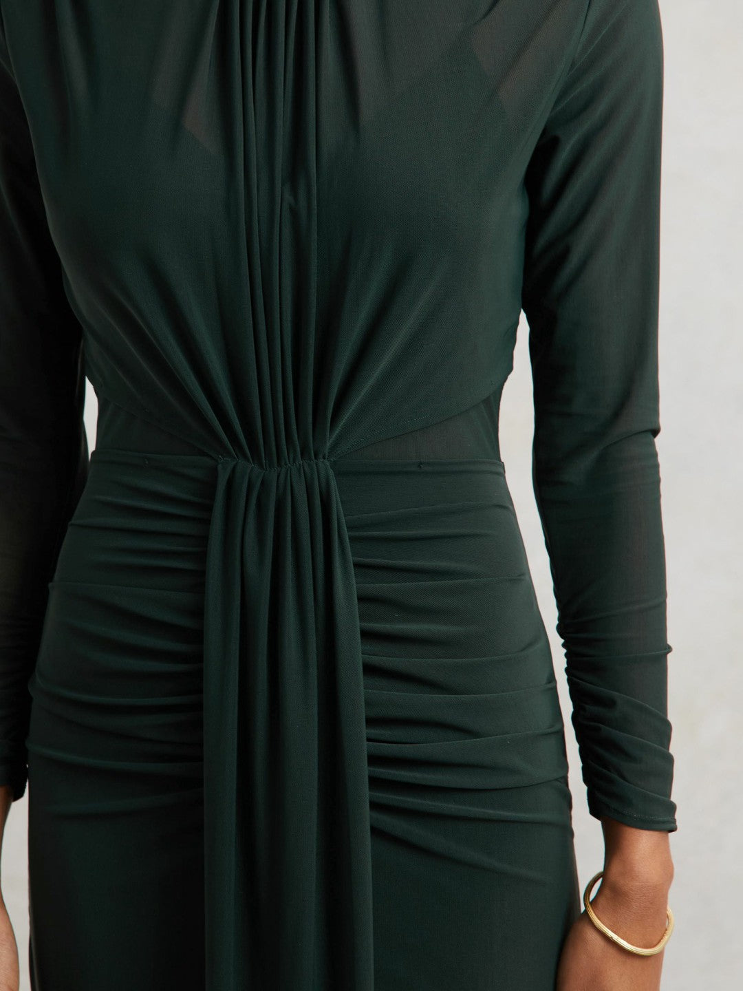 Petite Ruched Long-Sleeve Maxi Dress Dark Green | Women