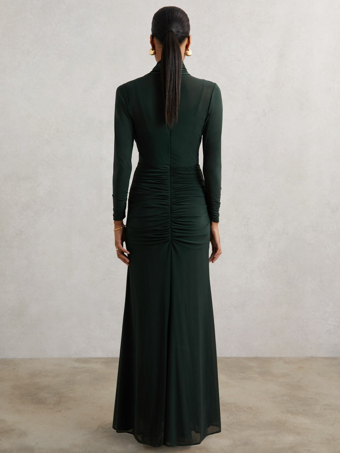 Petite Ruched Long-Sleeve Maxi Dress Dark Green | Women