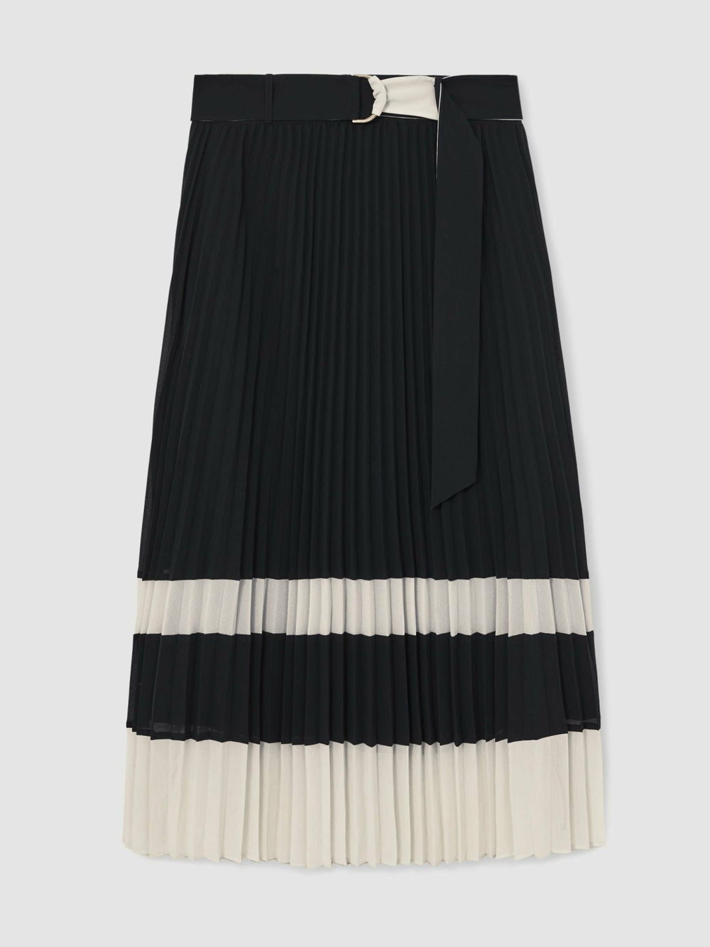 Belted Pleated Midi Skirt Navy/Ivory | Women