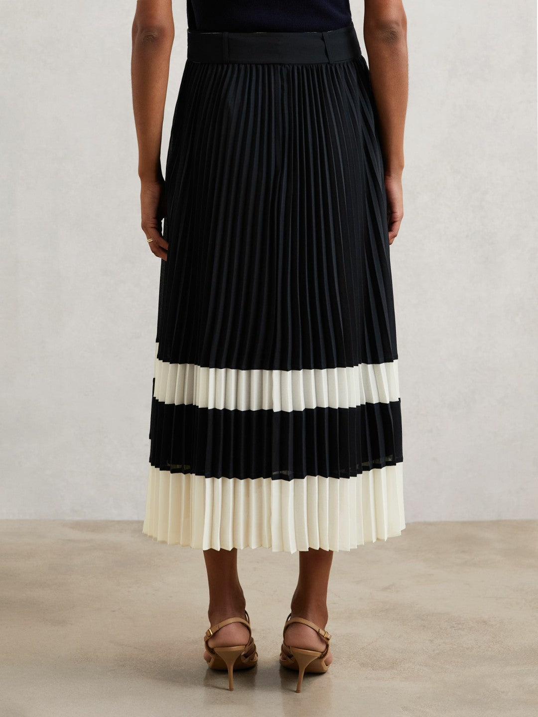 Belted Pleated Midi Skirt Navy/Ivory | Women