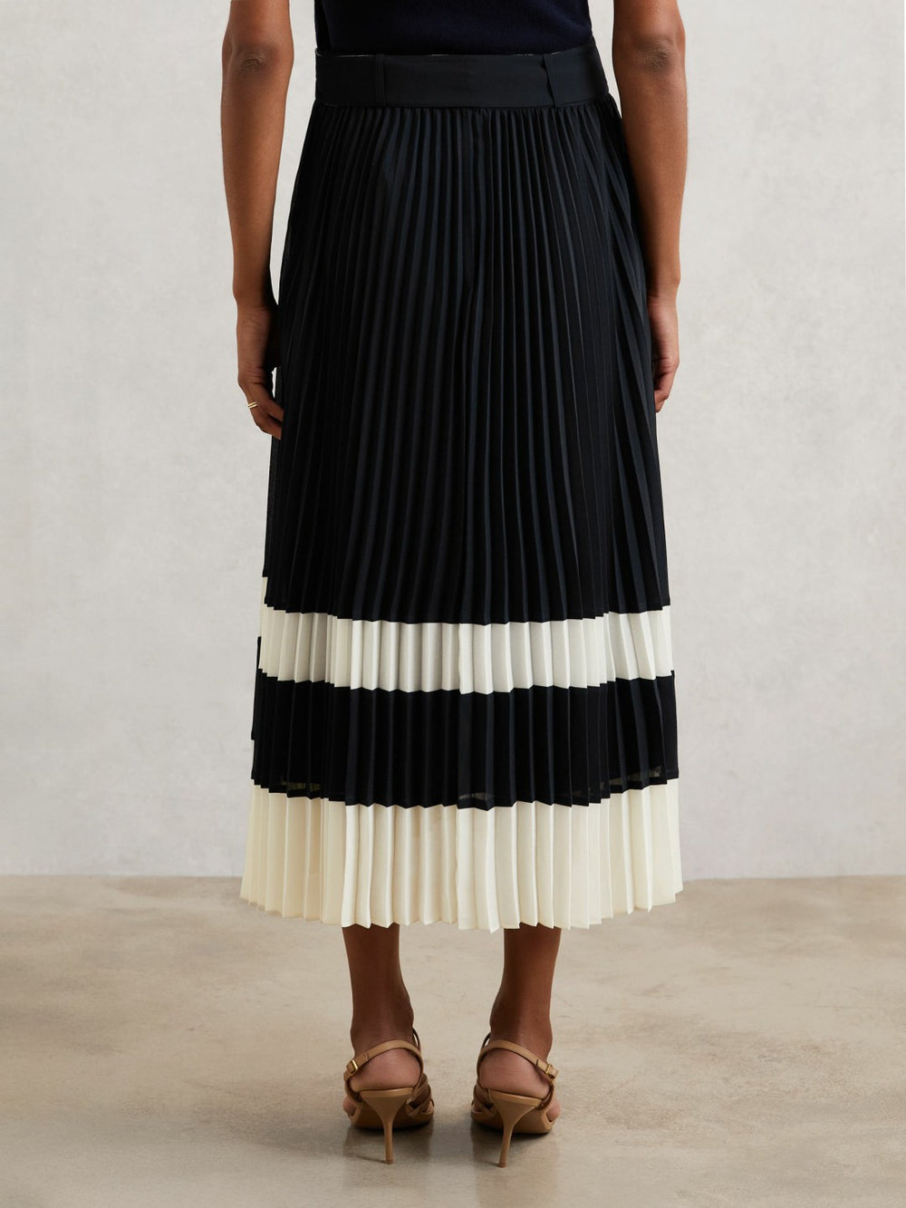 Belted Pleated Midi Skirt Navy/Ivory | Women