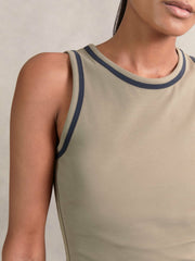 Stretch-Cotton Jersey Tipped Vest Khaki Green/Navy | Women