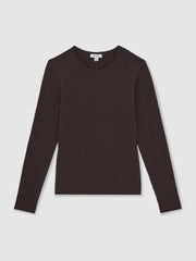 Cotton Crew-Neck Long-Sleeve T-Shirt With Stretch Plum Purple | Women