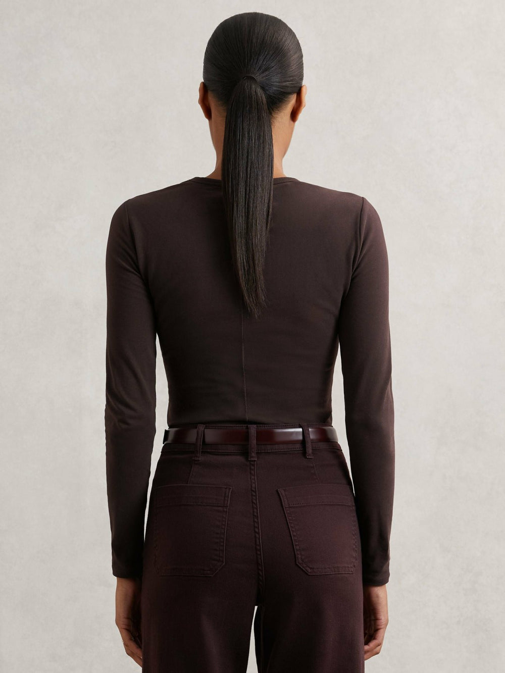 Cotton Crew-Neck Long-Sleeve T-Shirt With Stretch Plum Purple | Women