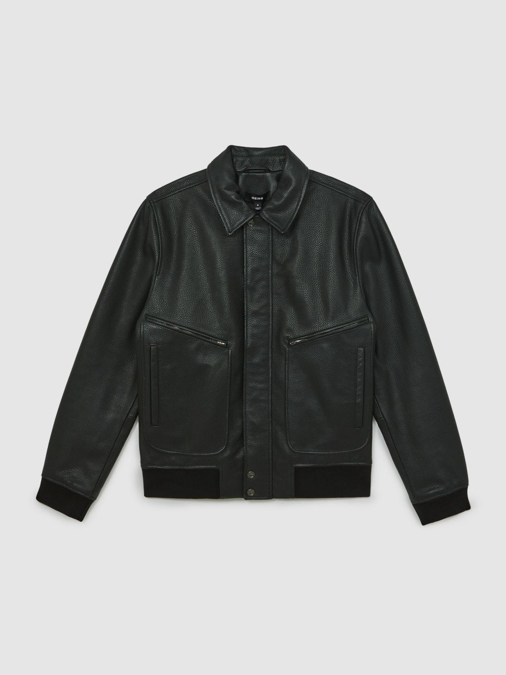 Grained Leather Zip Through Jacket Black | Men