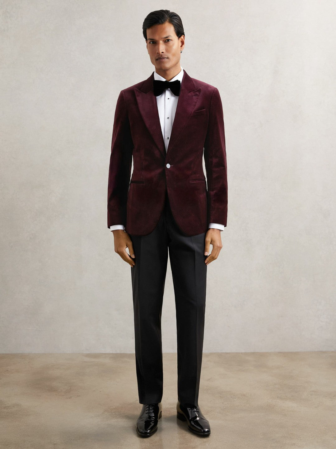 Single-Breasted Velvet Blazer Regular-Fit Bordeaux | Men