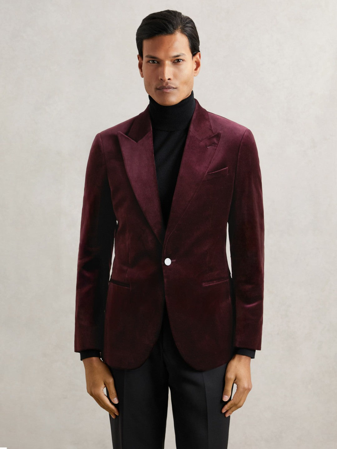 Single-Breasted Velvet Blazer Regular-Fit Bordeaux | Men