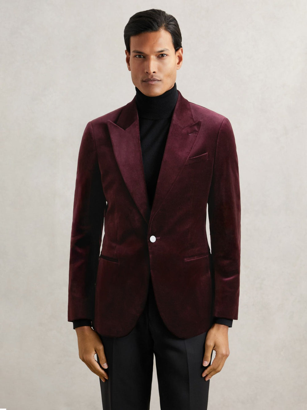 Single-Breasted Velvet Blazer Regular-Fit Bordeaux | Men