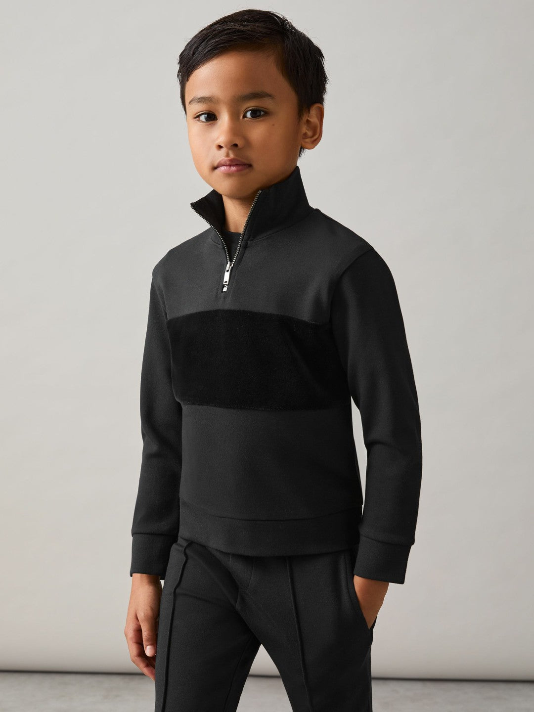 9-13 yrs Interlock Velour-Panel Zip Sweatshirt Black | Children & Baby