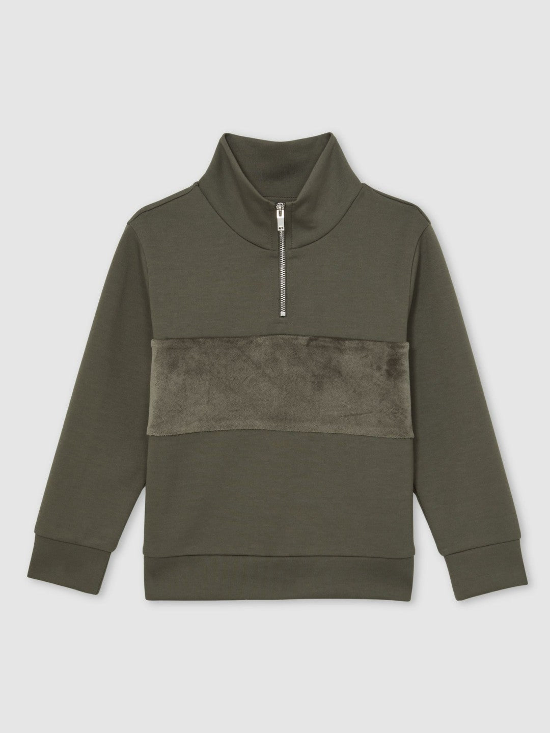 3-9 yrs Slim Fit Half-Zip Funnel Neck Velour Sweatshirt Dark Sage Green | Children & Baby