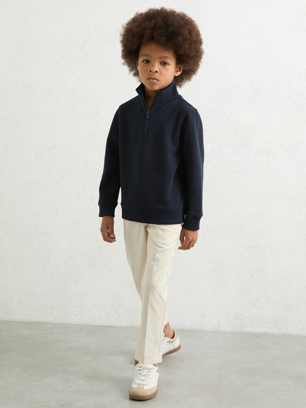 3-9 yrs Textured Half-Zip Sweatshirt with Cotton Navy | Children & Baby