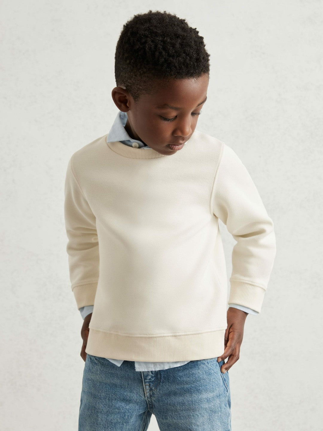 13-14 yrs Cotton-Blend Textured Sweatshirt Off White | Children & Baby