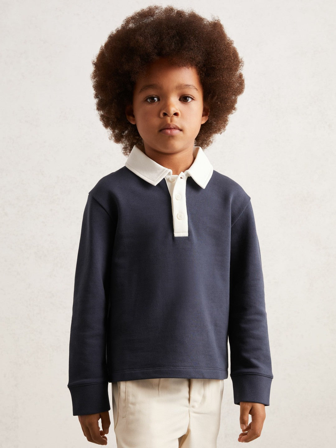 Cotton Half-Button Rugby Polo Shirt Navy/White | Children & Baby