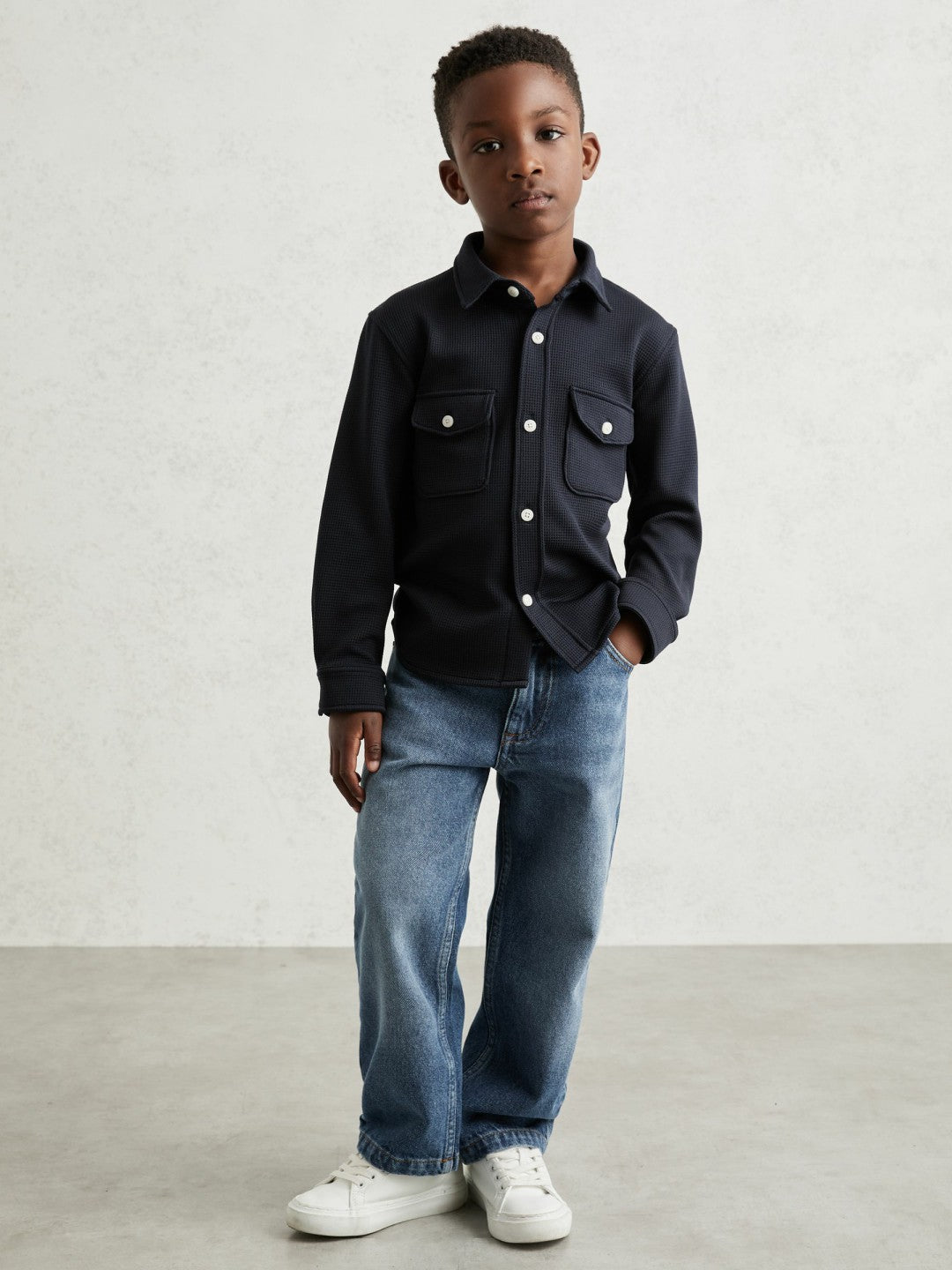 3-9 yrs Waffle-Textured Twin-Pocket Overshirt Navy | Children & Baby