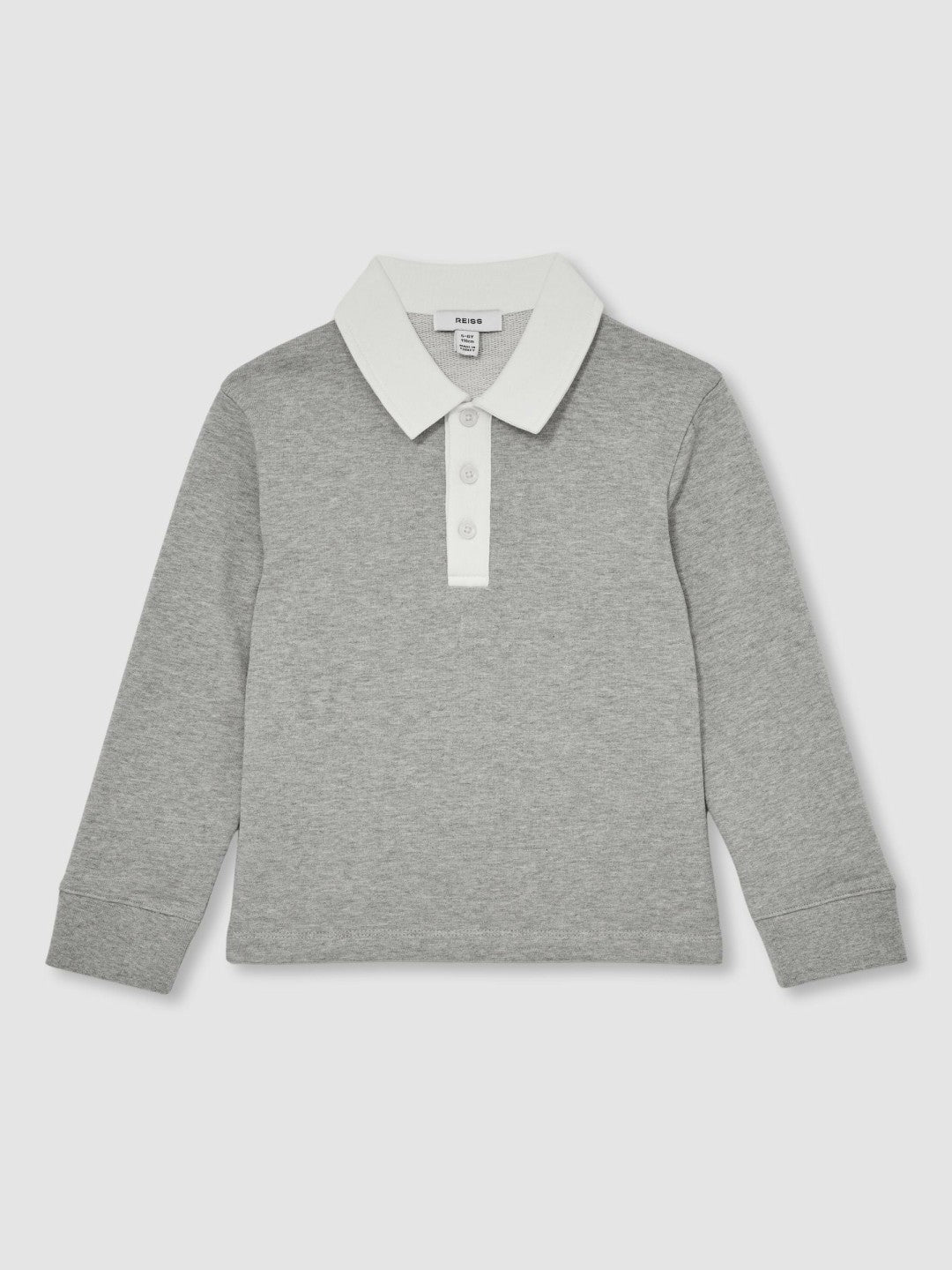 Cotton Half Button Rugby Polo Shirt Grey Marl/White | Children & Baby