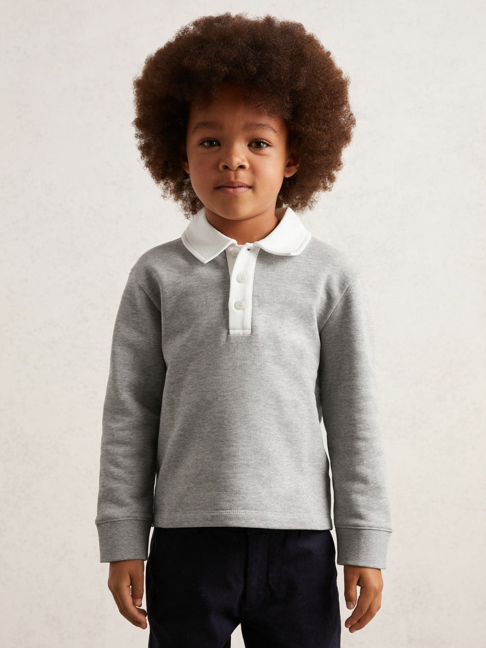 Cotton Half Button Rugby Polo Shirt Grey Marl/White | Children & Baby