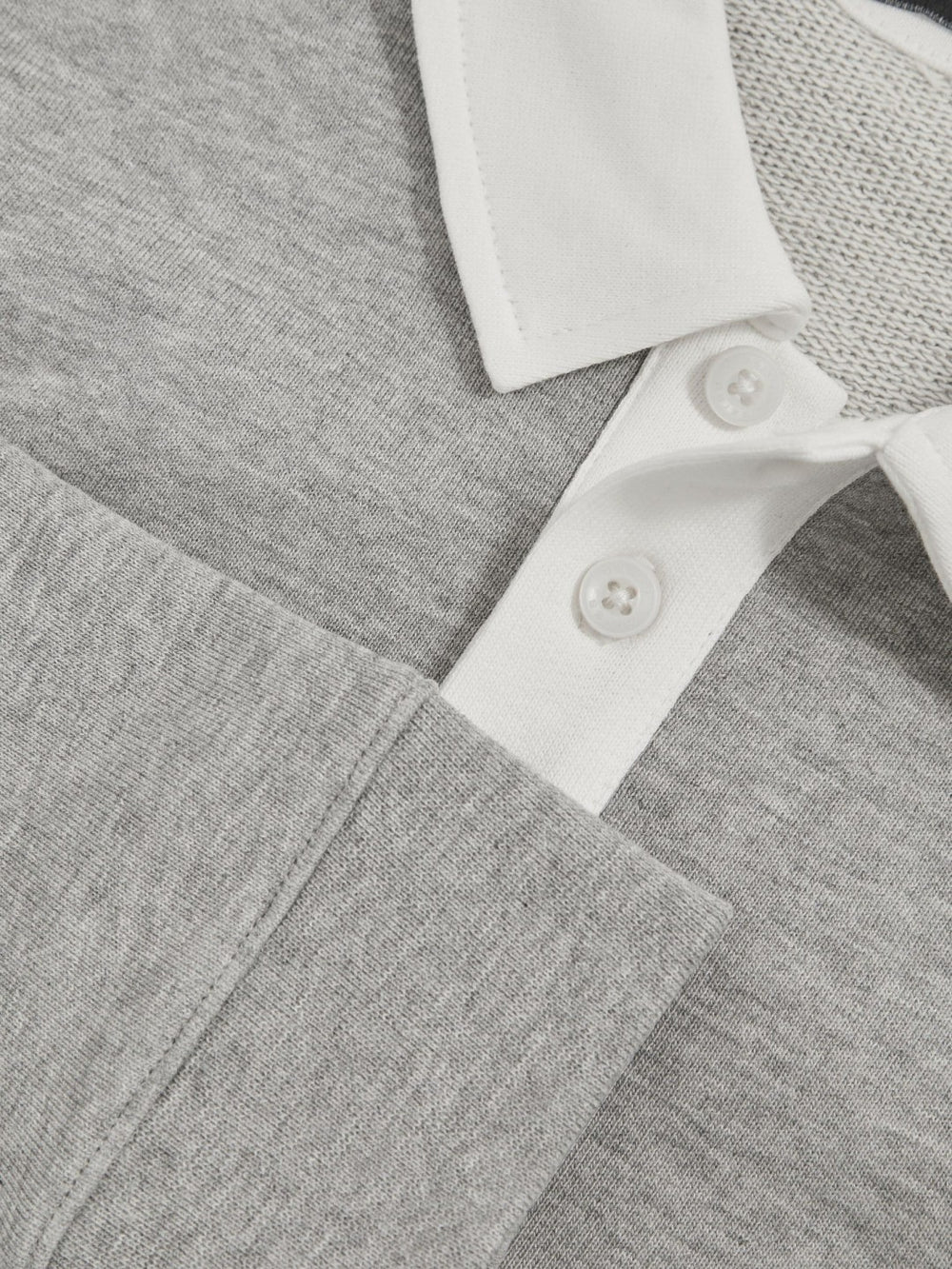 Cotton Half Button Rugby Polo Shirt Grey Marl/White | Children & Baby