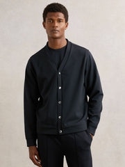 V-Neck Interlock Jersey Cardigan Navy | Men