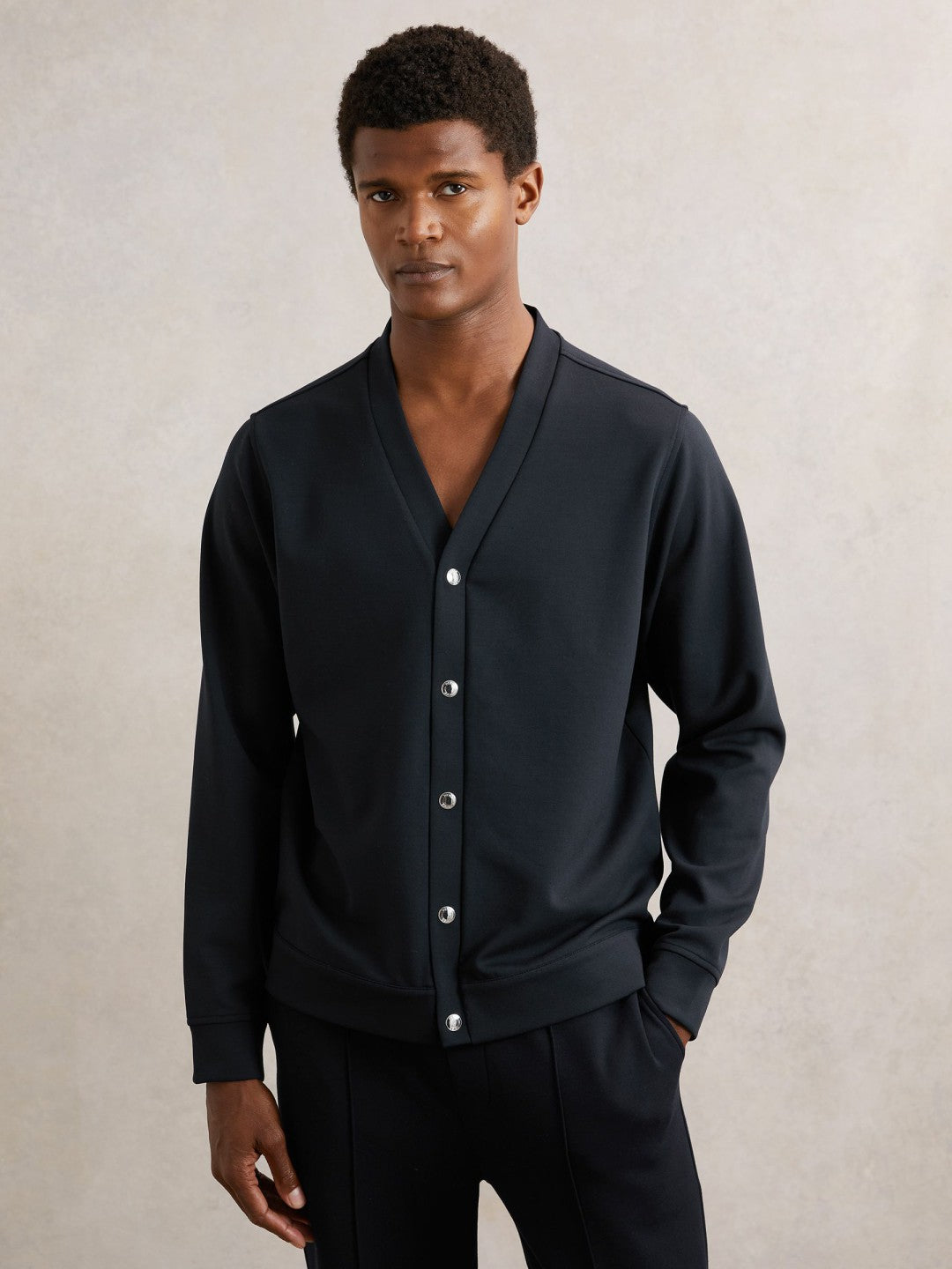 V-Neck Interlock Jersey Cardigan Navy | Men