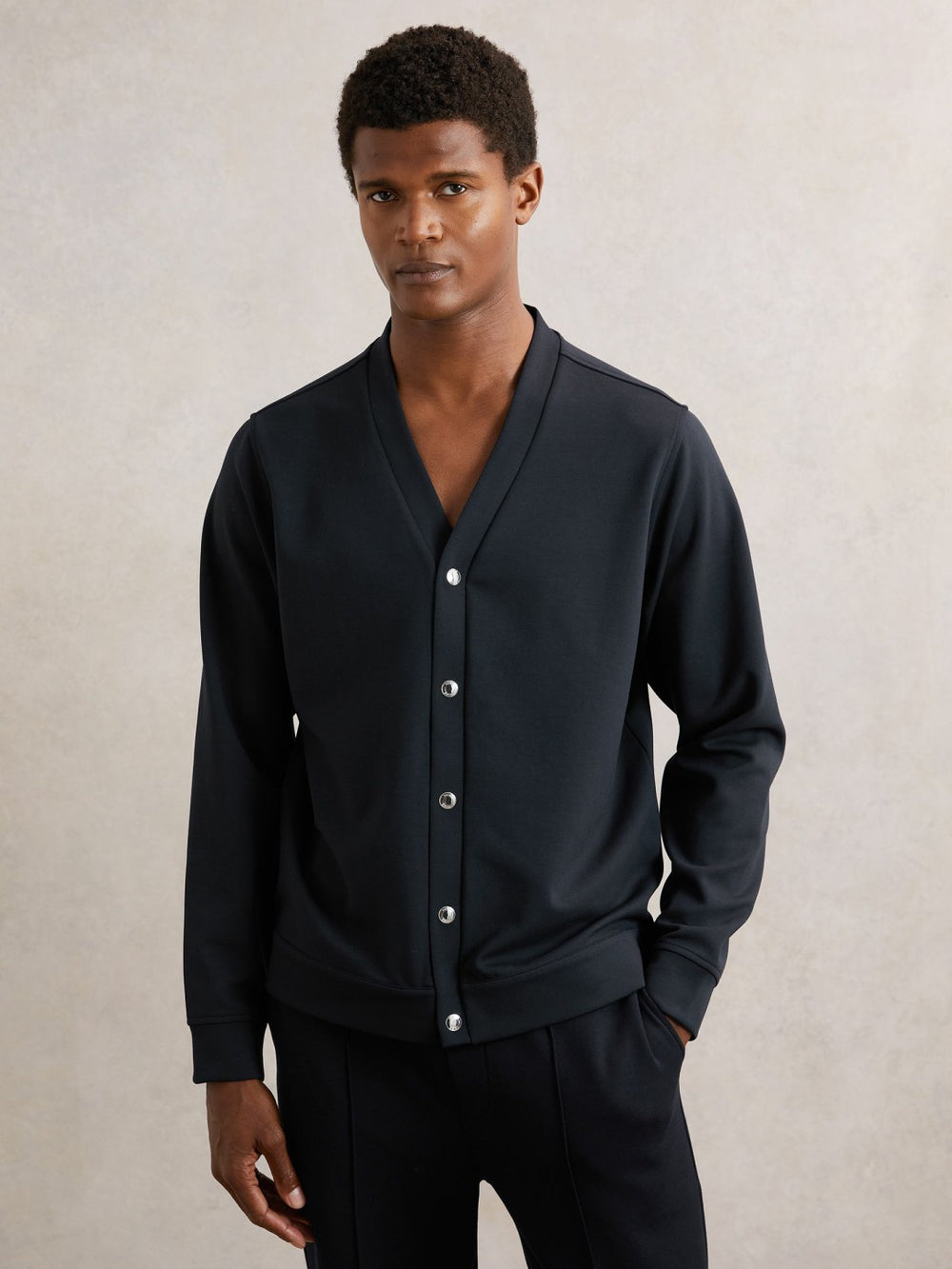 V-Neck Interlock Jersey Cardigan Navy | Men