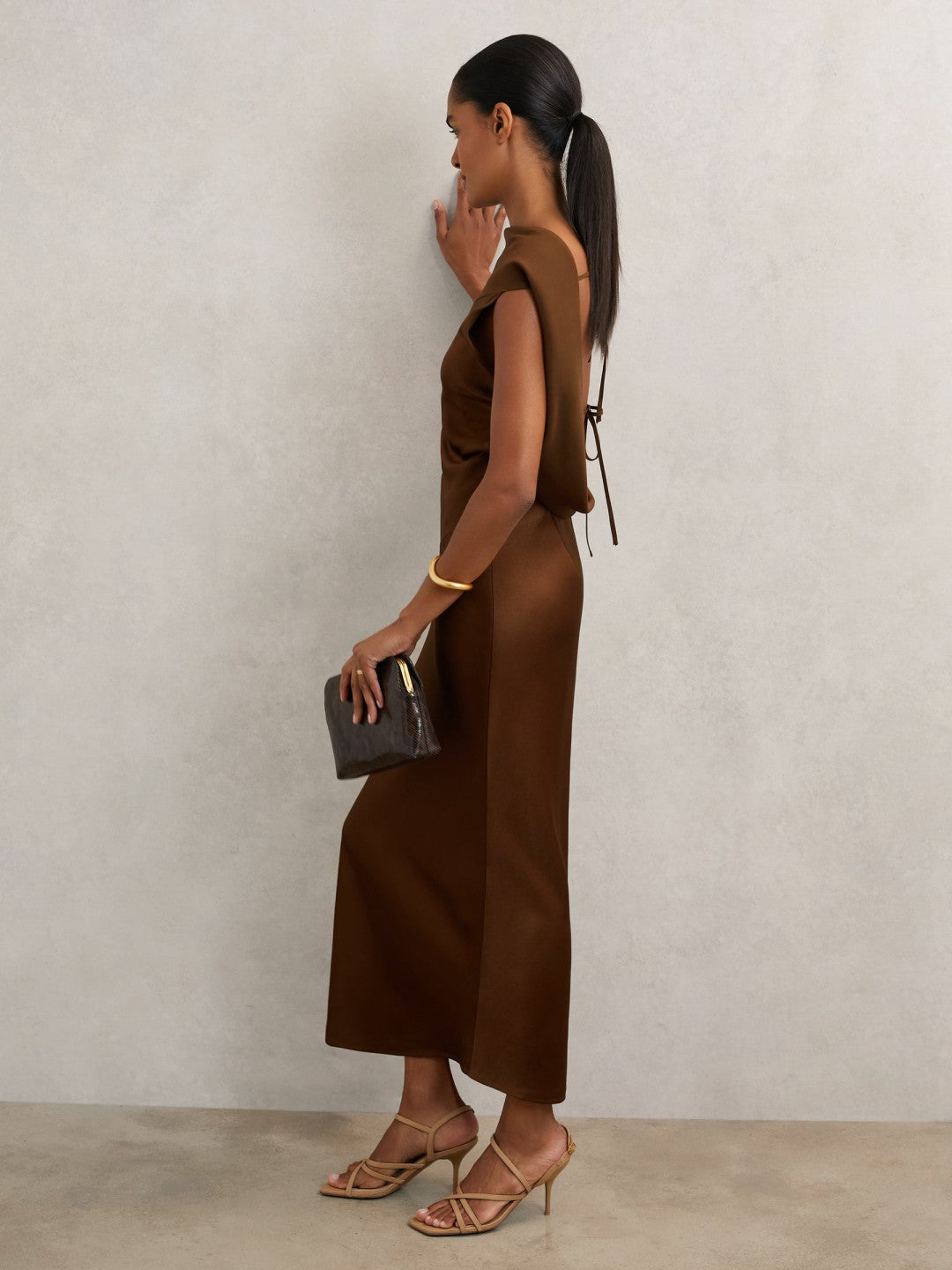 Petite Back Detail Midi Dress Bronze | Women