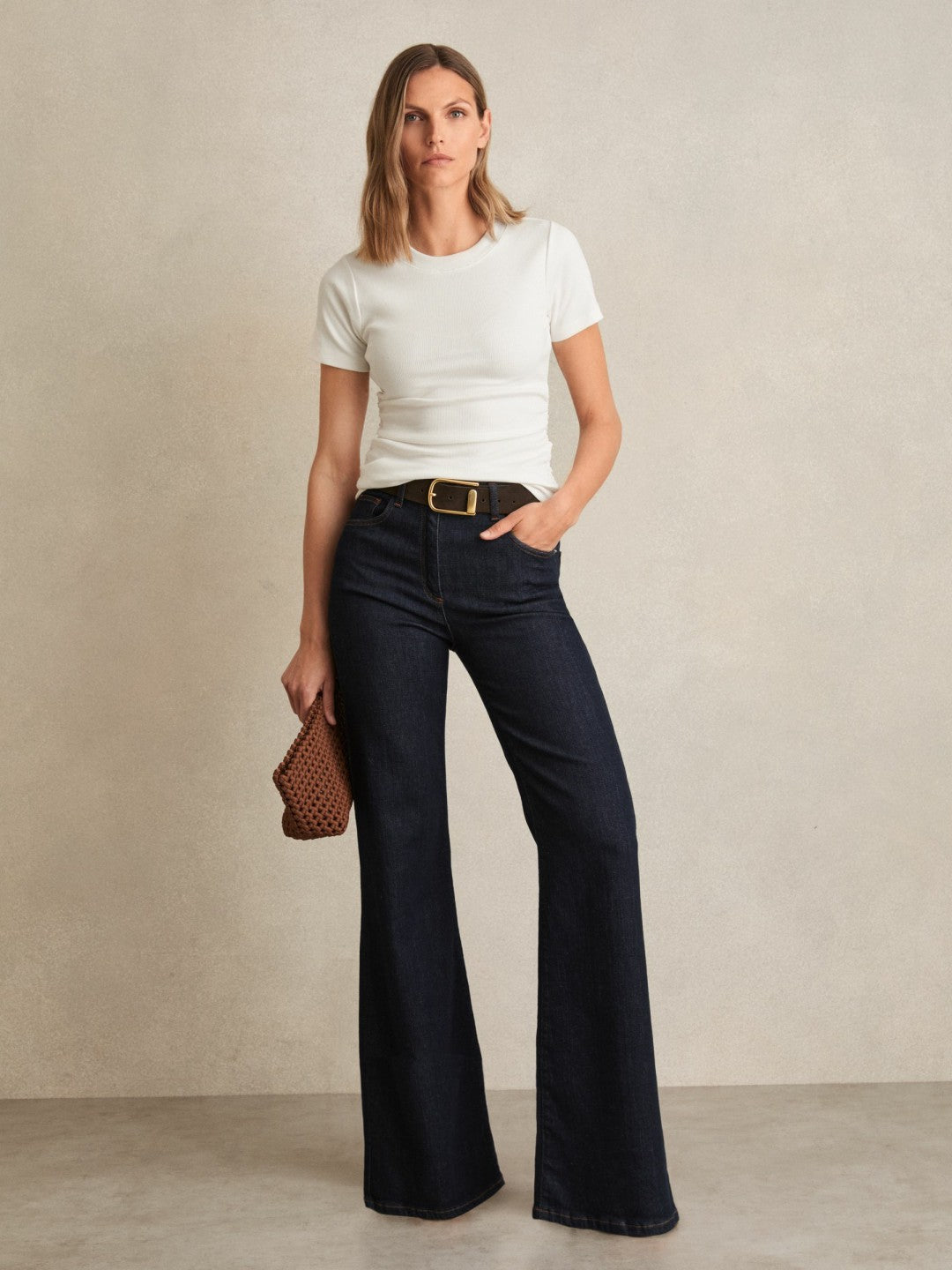 Stretch-Cotton Ruched Ribbed T-Shirt White | Women
