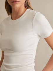 Stretch-Cotton Ruched Ribbed T-Shirt White | Women