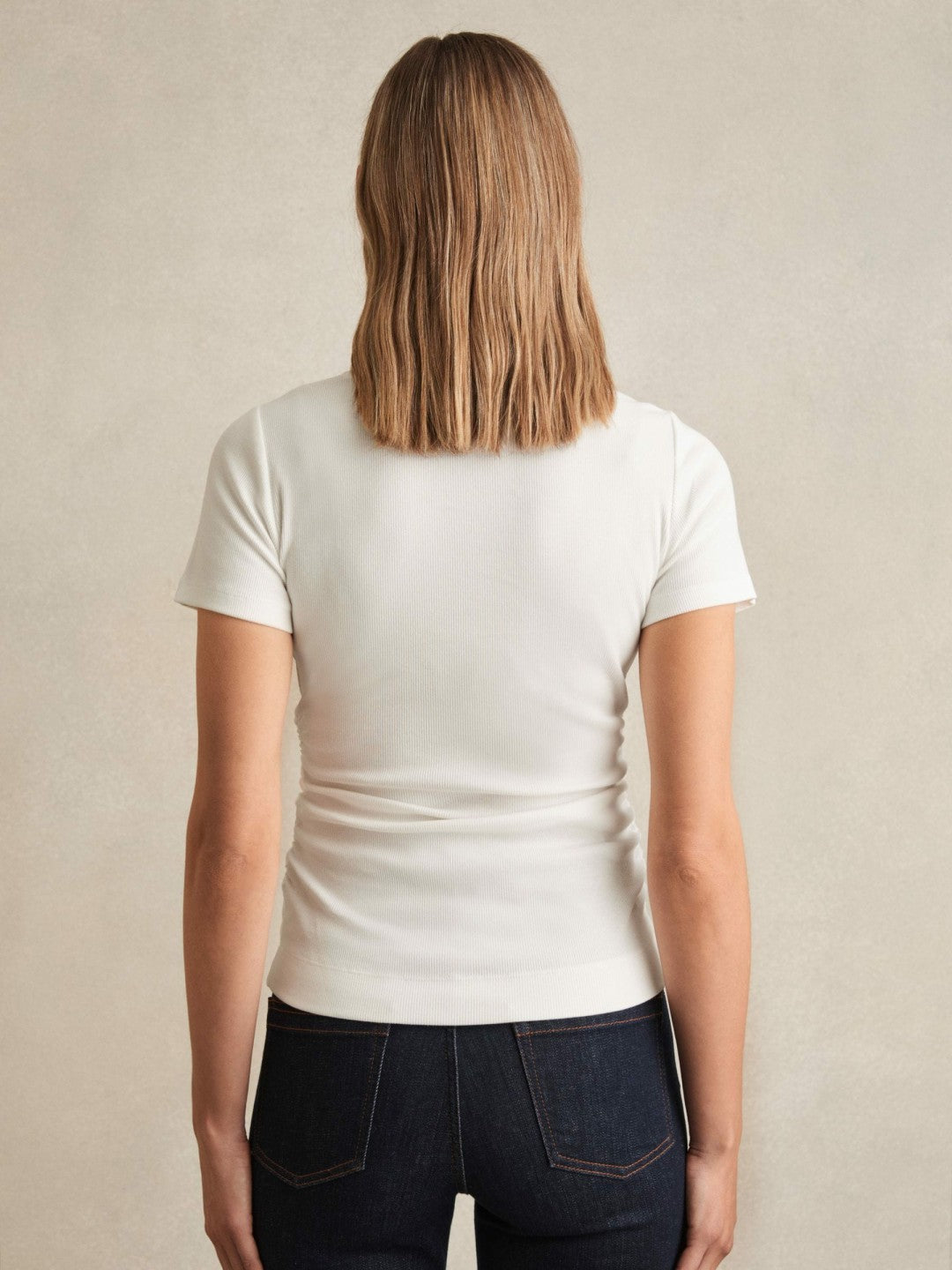 Stretch-Cotton Ruched Ribbed T-Shirt White | Women