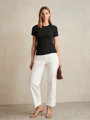 Stretch-Cotton Ruched Ribbed T-Shirt Black | Women