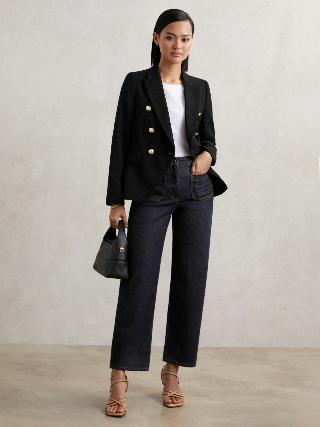 Petite Straight Leg Patch Pocket Jeans Dark Blue | Women