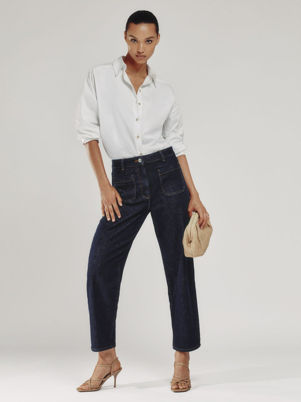Petite Straight Leg Patch Pocket Jeans Dark Blue | Women