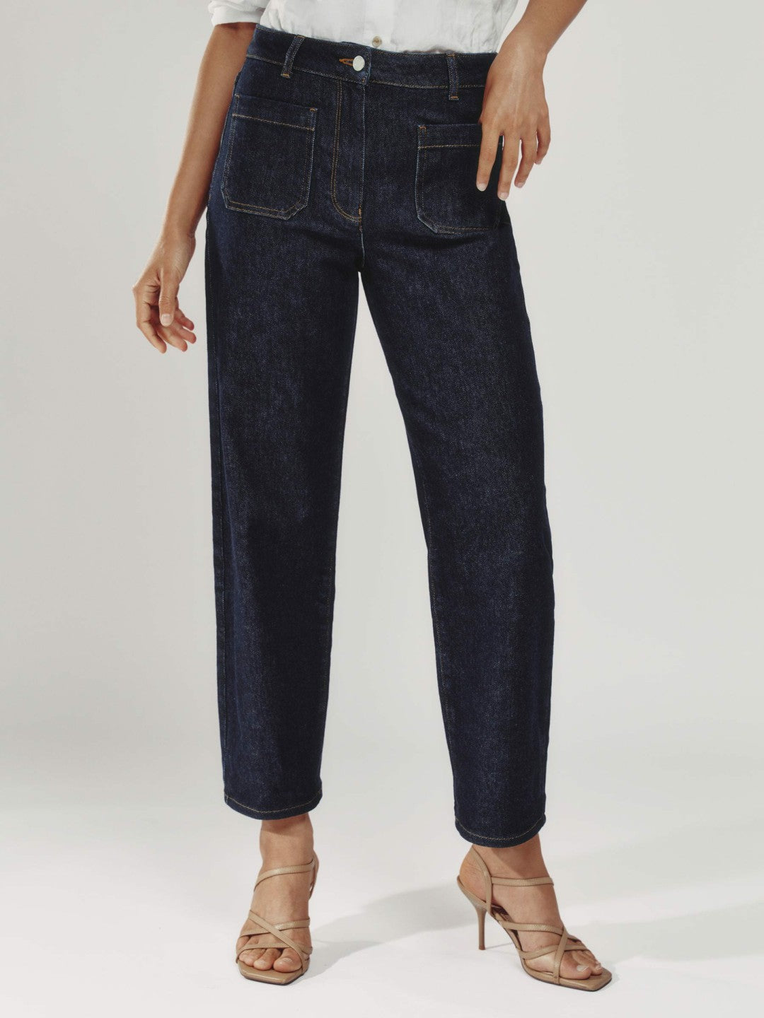 Petite Straight Leg Patch Pocket Jeans Dark Blue | Women