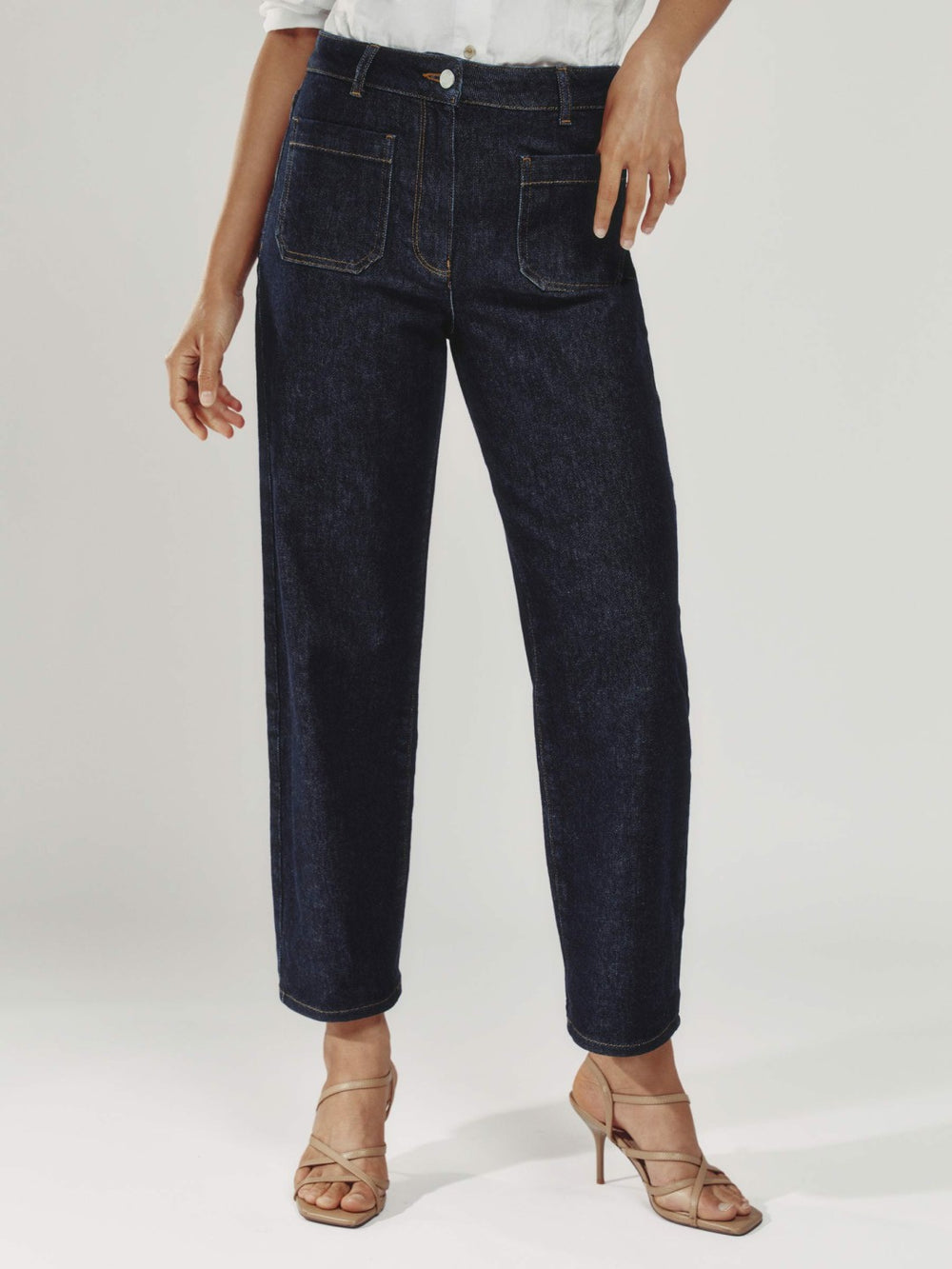 Petite Straight Leg Patch Pocket Jeans Dark Blue | Women
