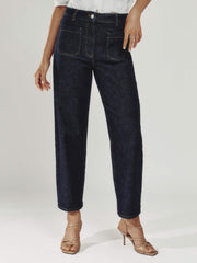 Petite Straight Leg Patch Pocket Jeans Dark Blue | Women