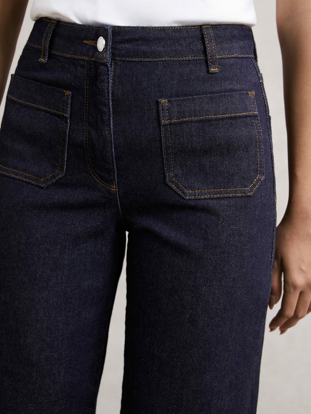Petite Straight Leg Patch Pocket Jeans Dark Blue | Women