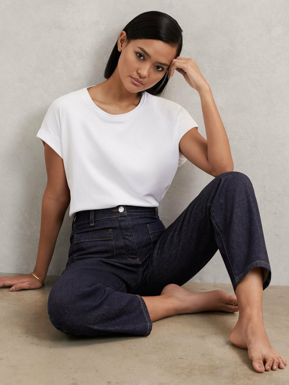 Petite Straight Leg Patch Pocket Jeans Dark Blue | Women