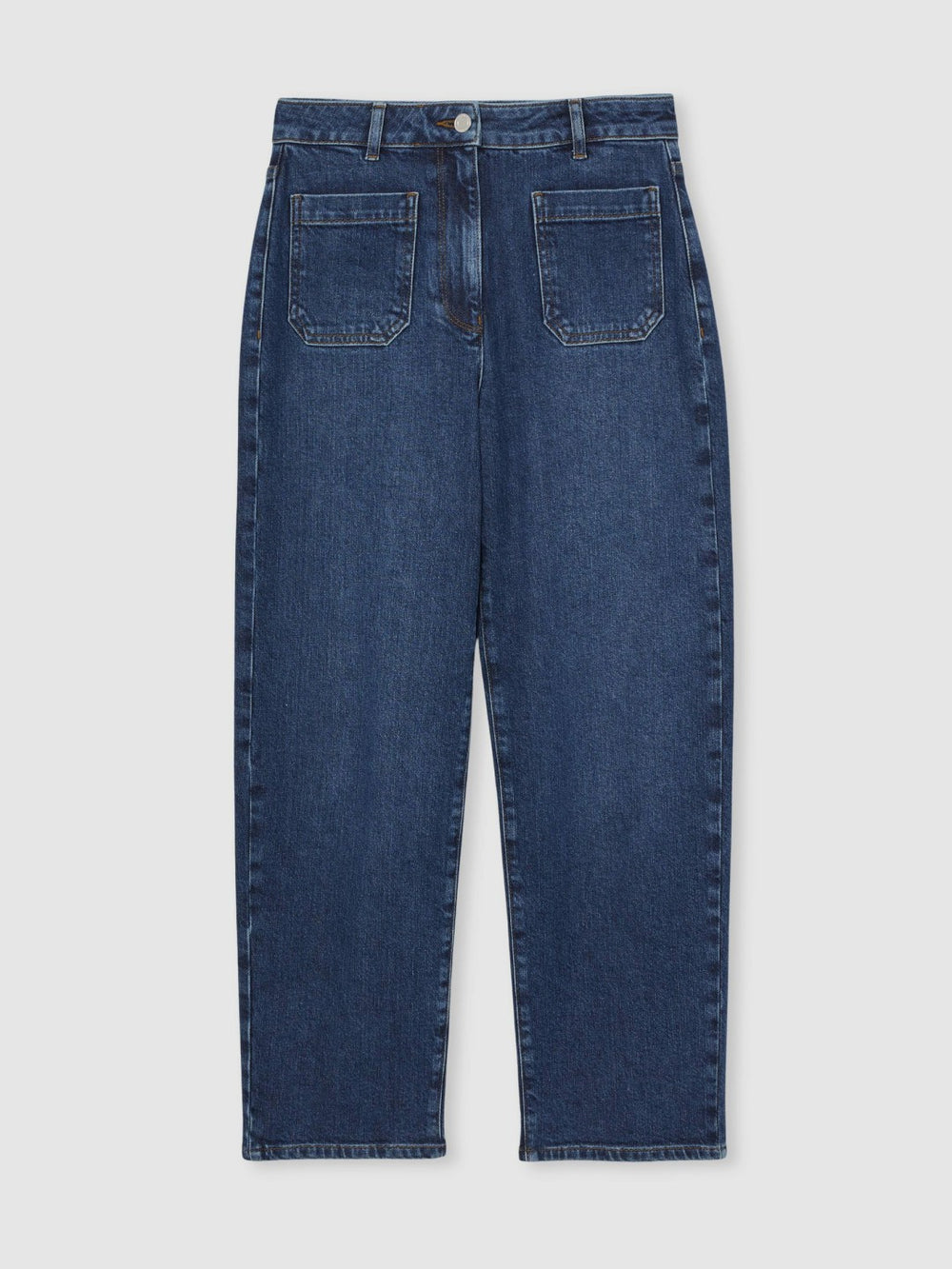 Petite Straight Leg Patch Pocket Jeans Mid Blue | Women