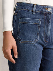 Petite Straight Leg Patch Pocket Jeans Mid Blue | Women