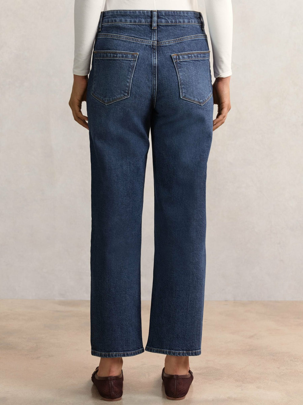 Petite Straight Leg Patch Pocket Jeans Mid Blue | Women