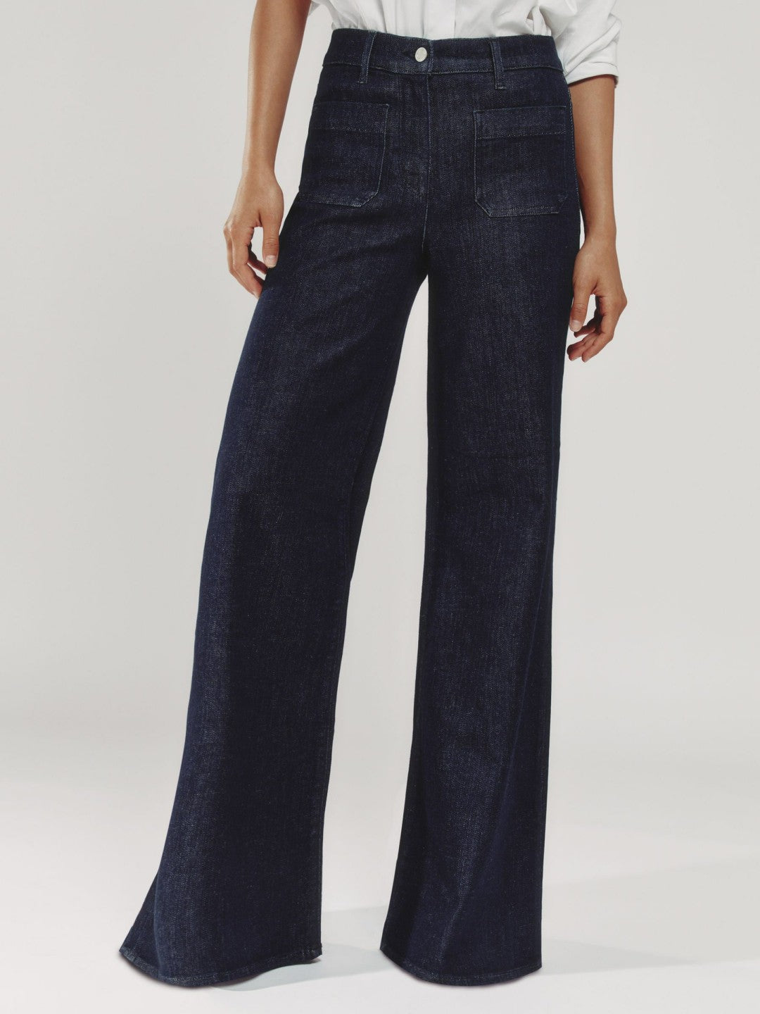 Petite Patch Pocket Wide Leg Jeans Dark Blue | Women