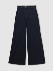 Petite Patch Pocket Wide Leg Jeans Dark Blue | Women