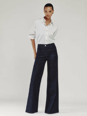 Petite Patch Pocket Wide Leg Jeans Dark Blue | Women