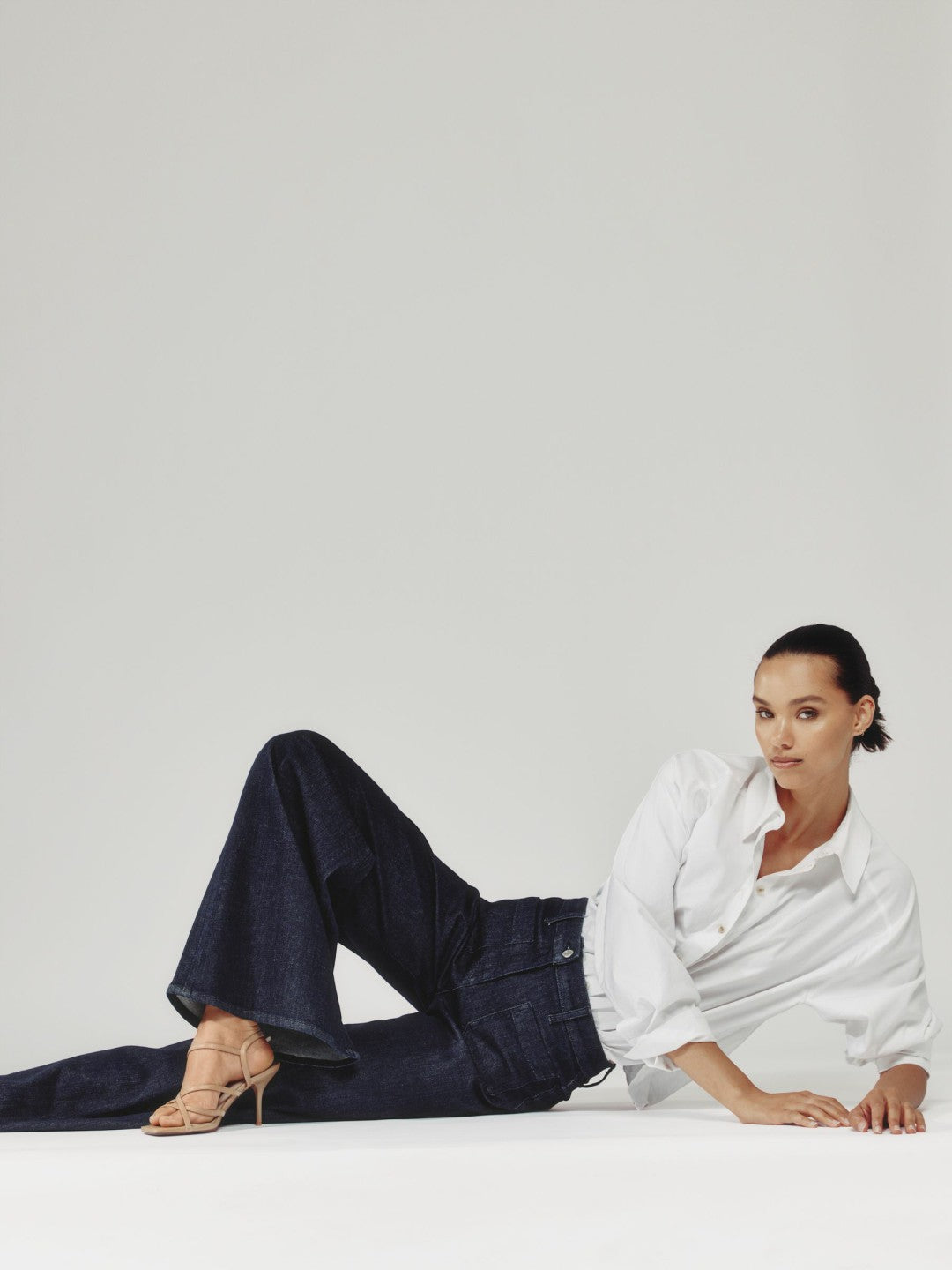 Petite Patch Pocket Wide Leg Jeans Dark Blue | Women
