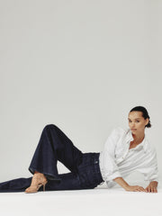 Petite Patch Pocket Wide Leg Jeans Dark Blue | Women